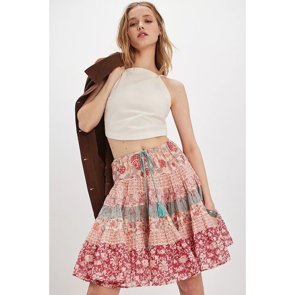 Free People Many Layers Mixed Printed Mini Skirt Floral Tiered Cotton S 283134 - Picture 1 of 9